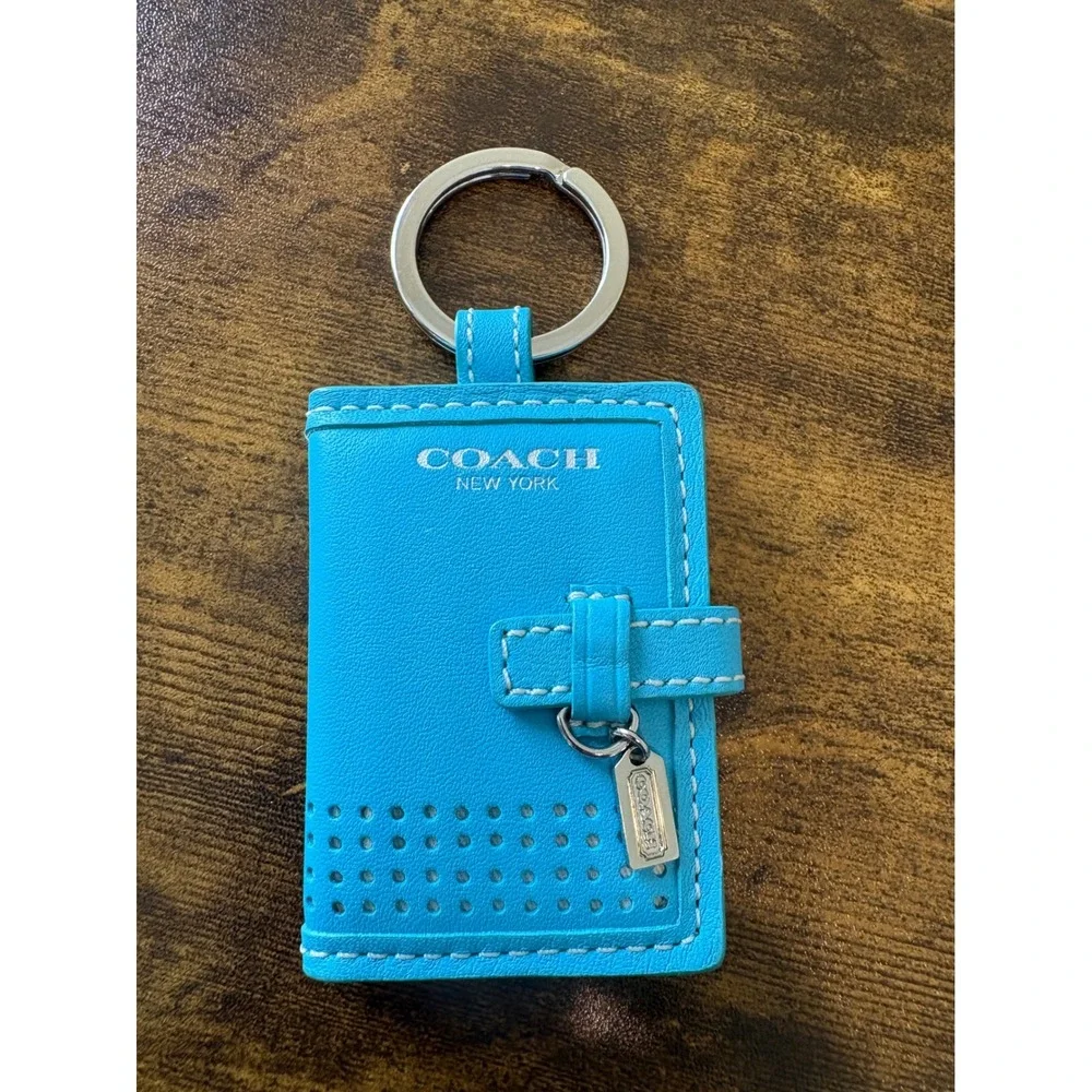 Coach Keychain Picture Frame Unisex Bifold ID Holder Blue Leather Classic Logo